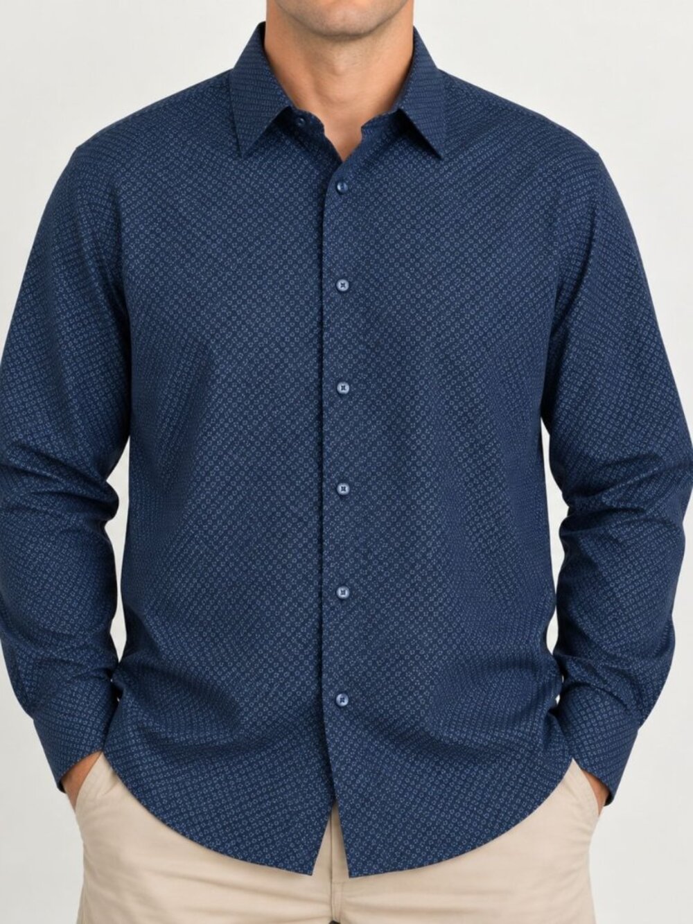Johnston & Murphy Shirt Mens XXL Navy Micro Print Long Sleeve Button Down Cotton